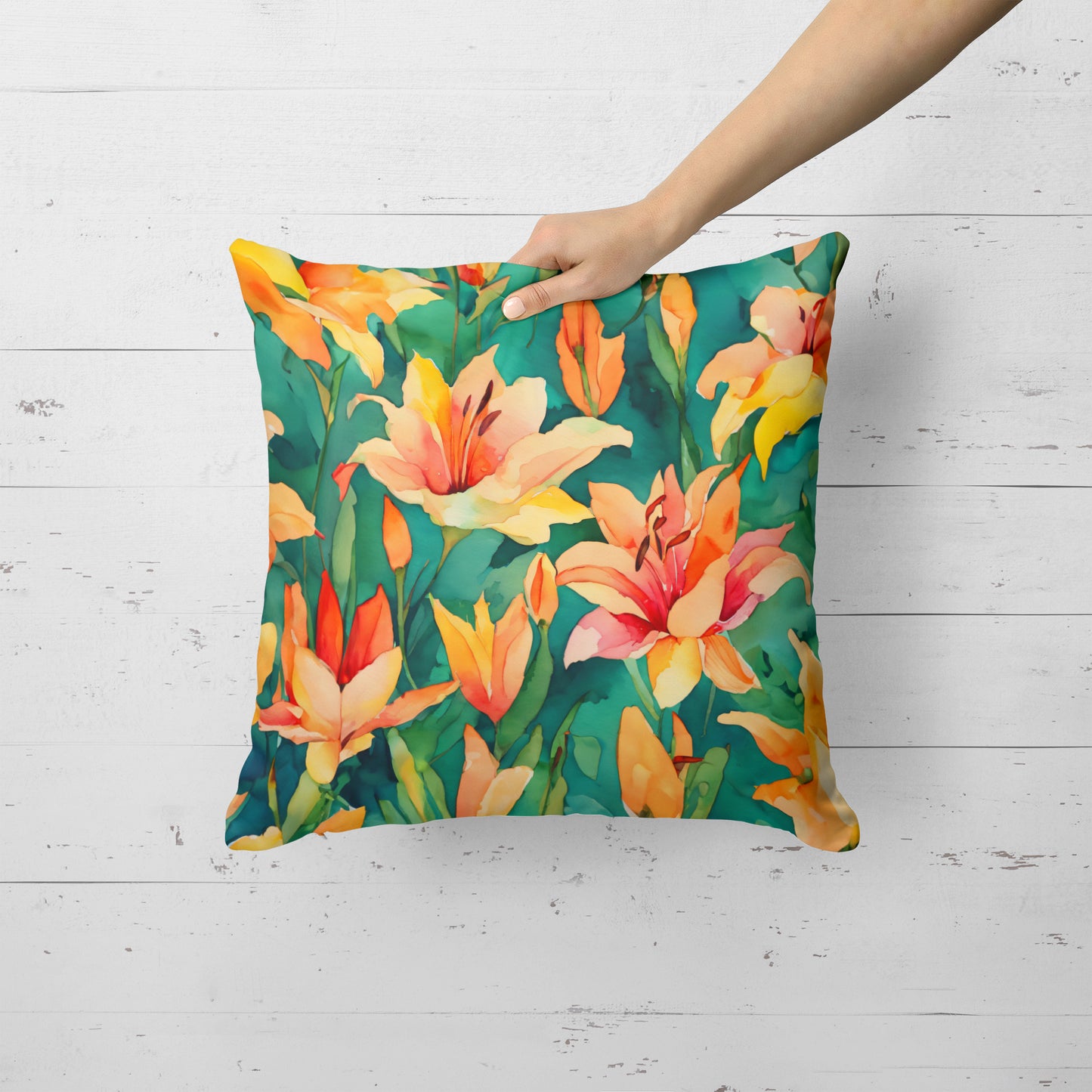 Lilies in Watercolor Throw Pillow