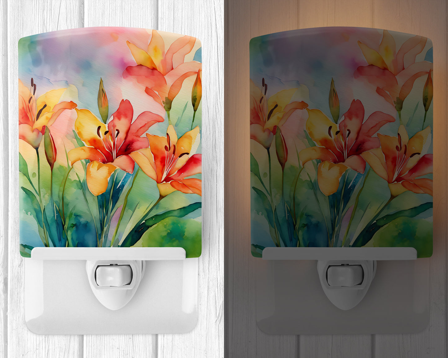 Lilies in Watercolor Ceramic Night Light