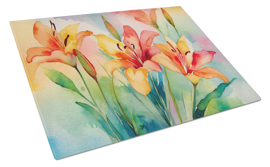 Buy this Lilies in Watercolor Glass Cutting Board