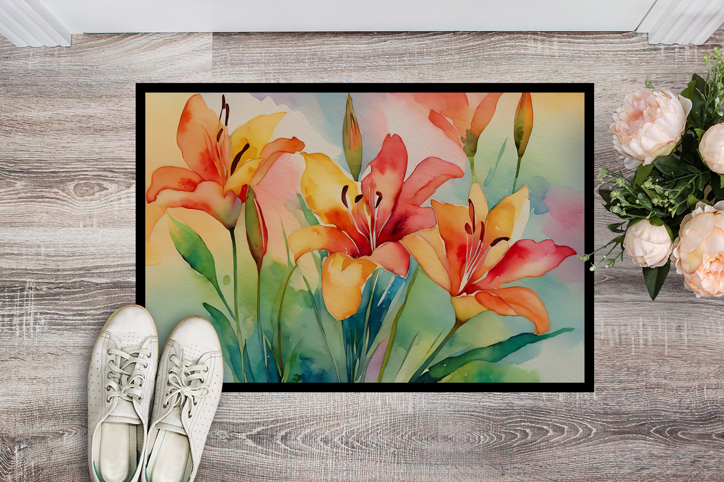 Lilies in Watercolor Doormat