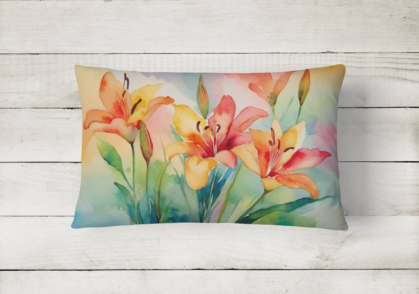 Lilies in Watercolor Throw Pillow