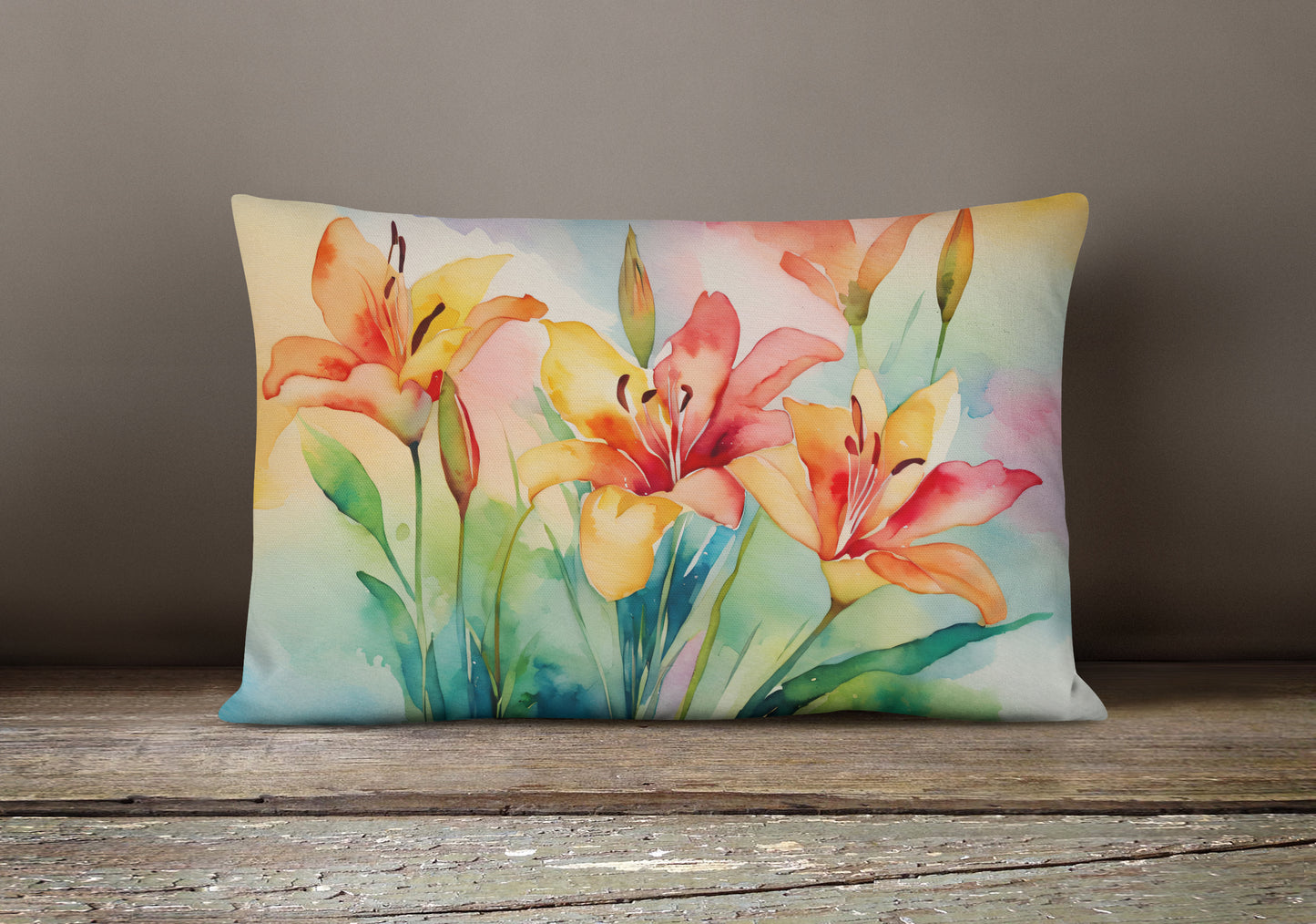 Lilies in Watercolor Throw Pillow