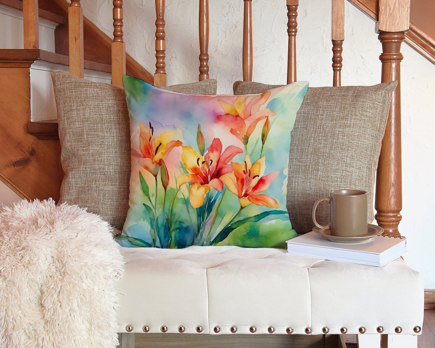 Lilies in Watercolor Throw Pillow