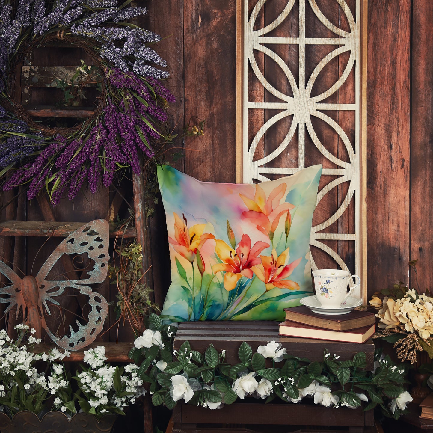 Lilies in Watercolor Throw Pillow