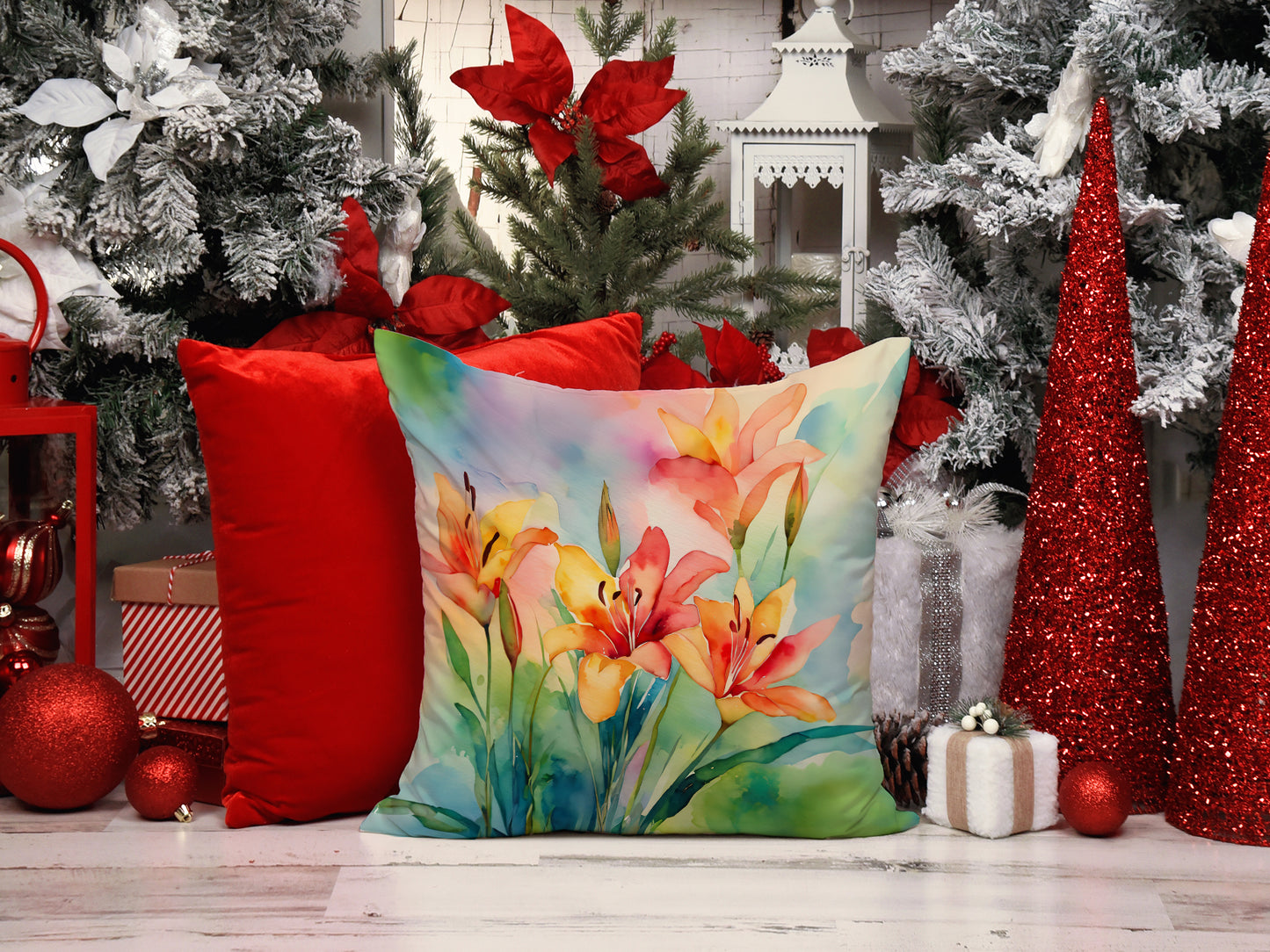 Lilies in Watercolor Throw Pillow