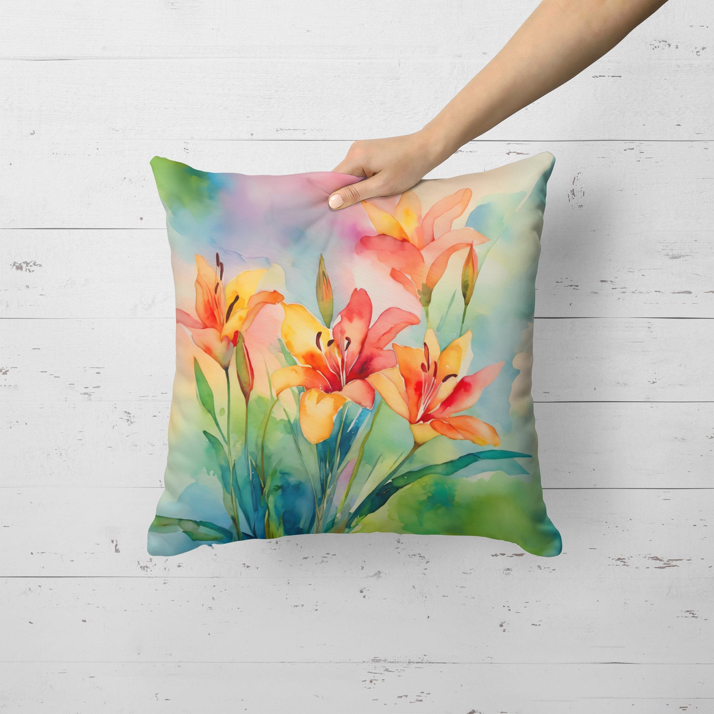 Lilies in Watercolor Throw Pillow