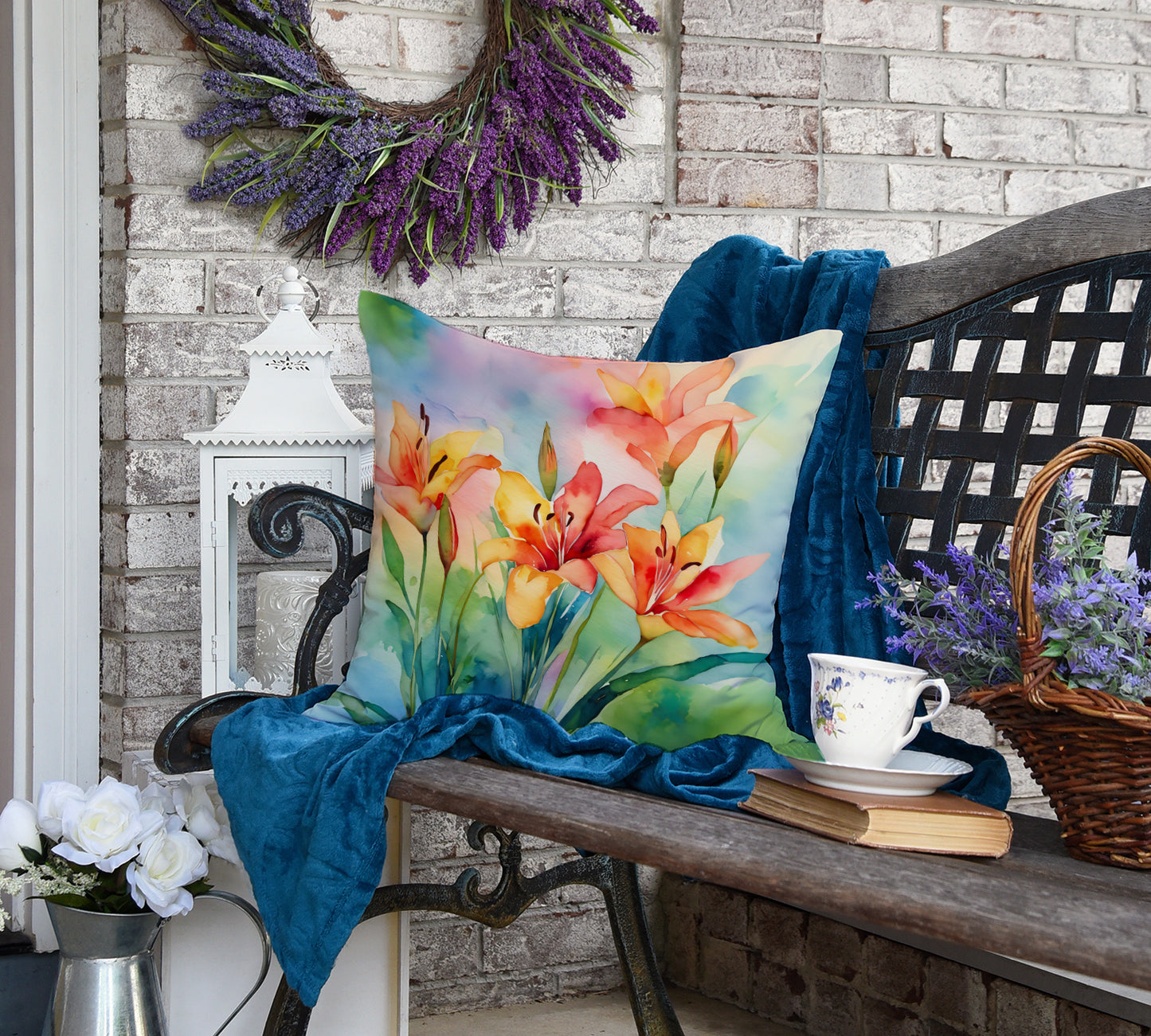 Lilies in Watercolor Throw Pillow