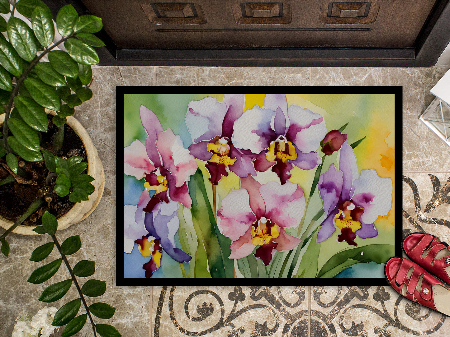 Orchids in Watercolor Doormat