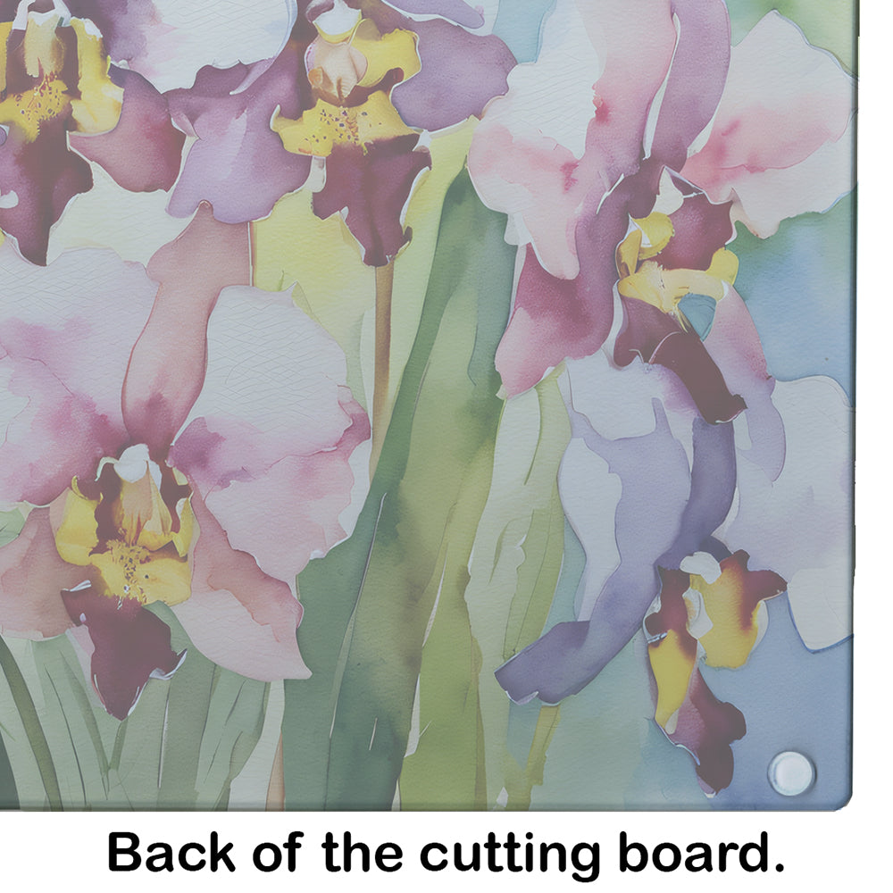 Orchids in Watercolor Glass Cutting Board