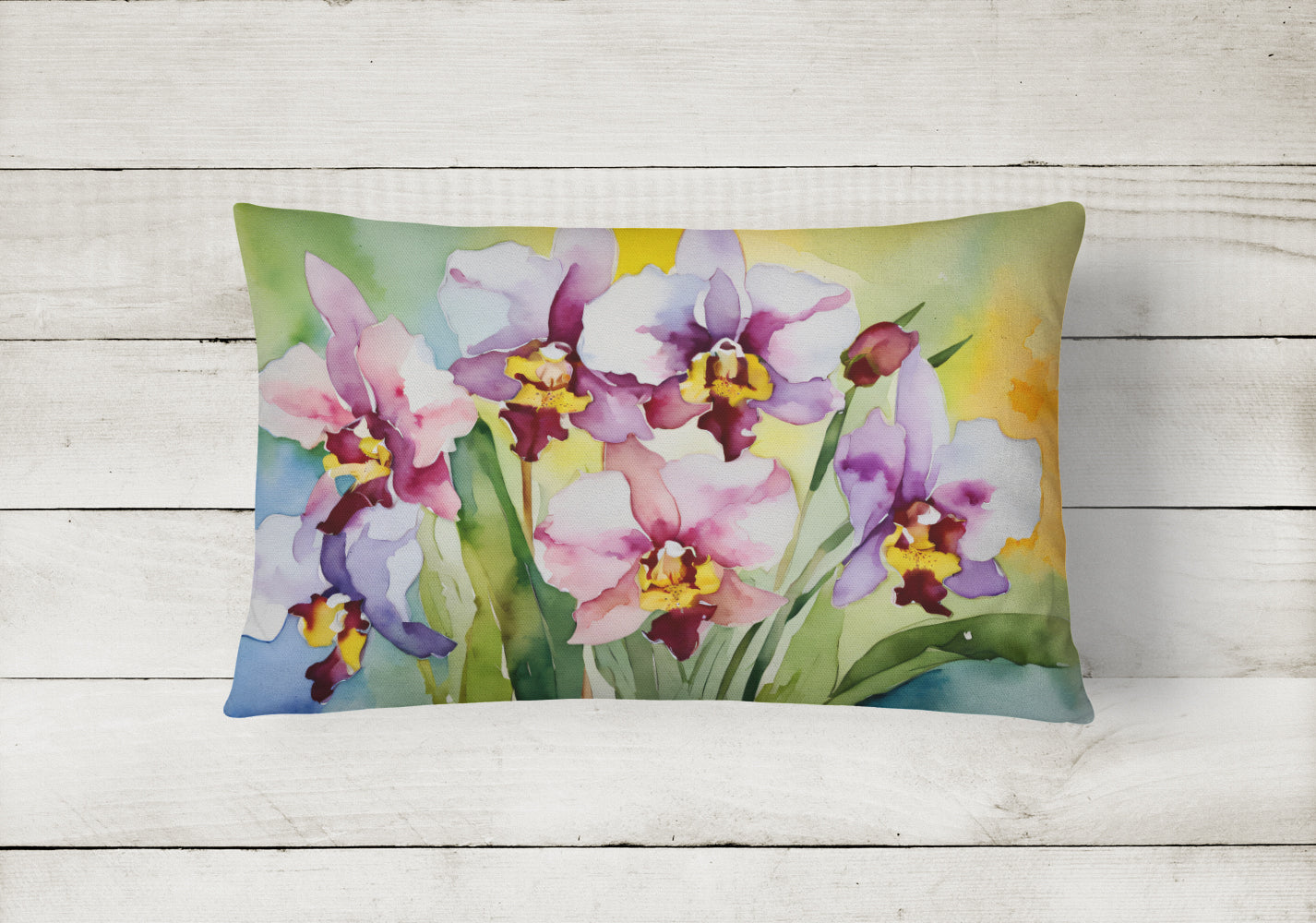 Orchids in Watercolor Throw Pillow