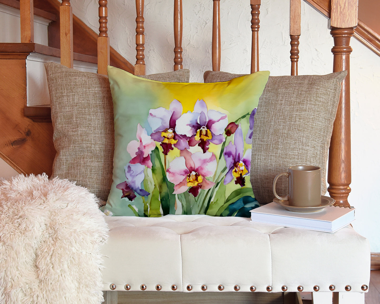 Orchids in Watercolor Throw Pillow