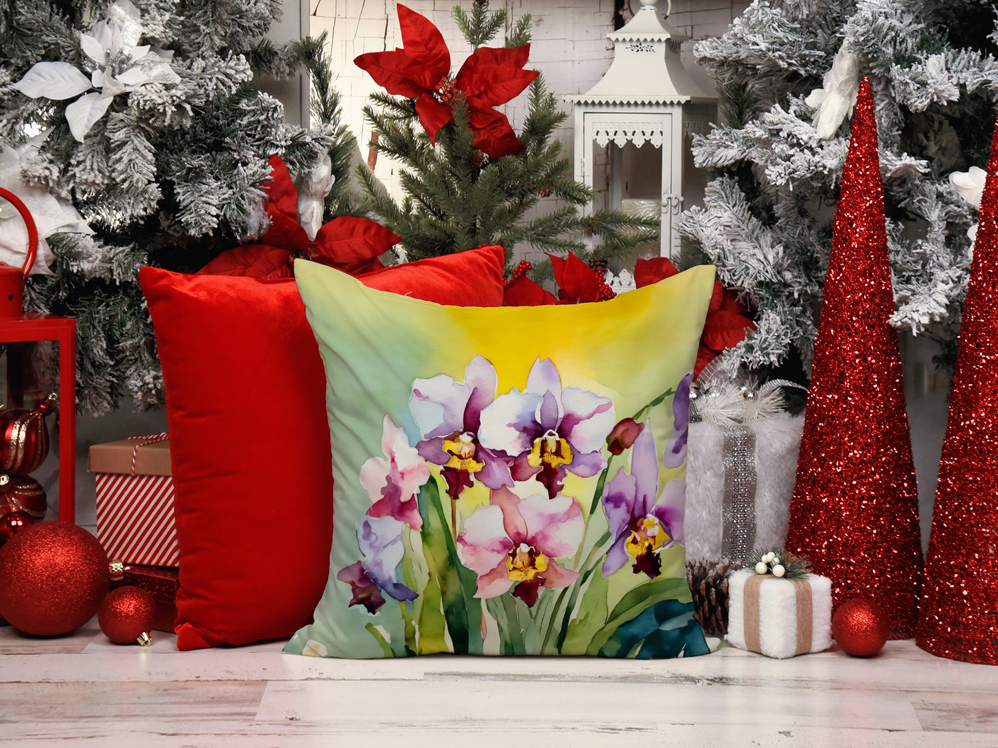 Orchids in Watercolor Throw Pillow