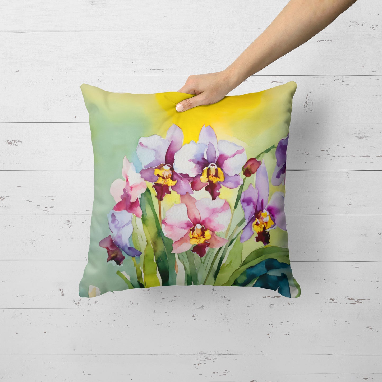 Orchids in Watercolor Throw Pillow