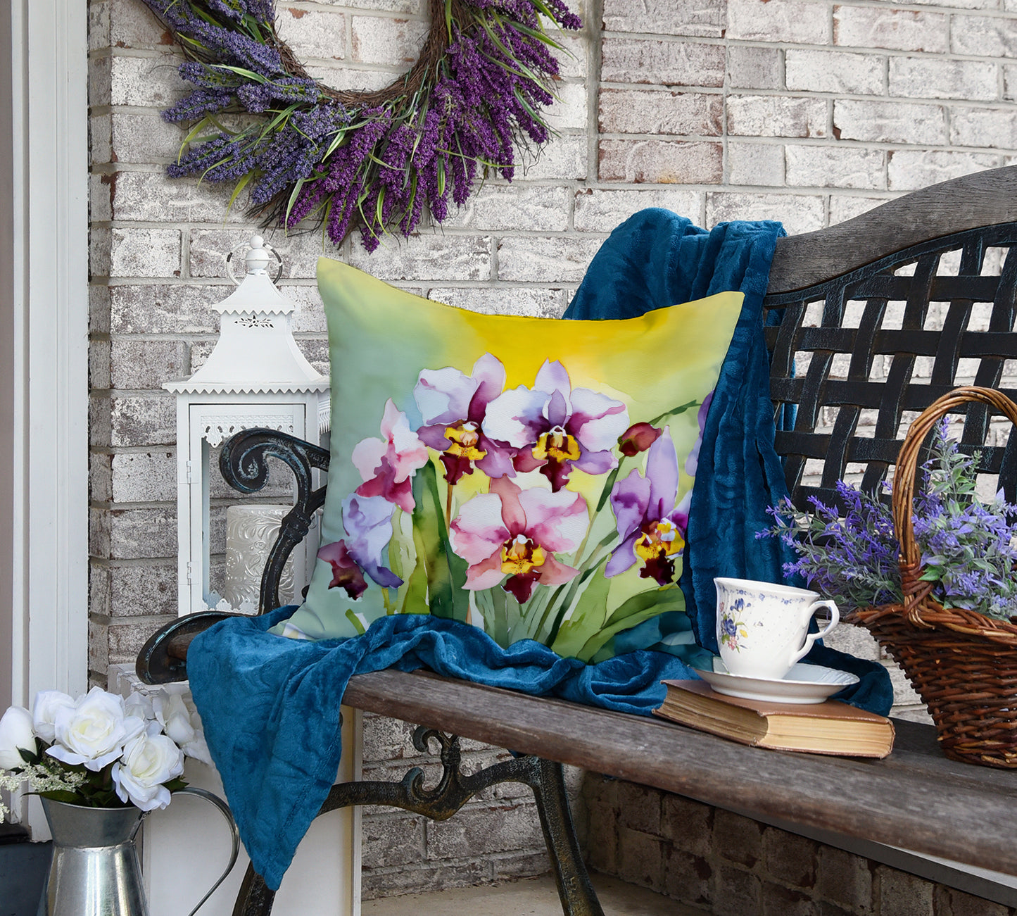 Orchids in Watercolor Throw Pillow