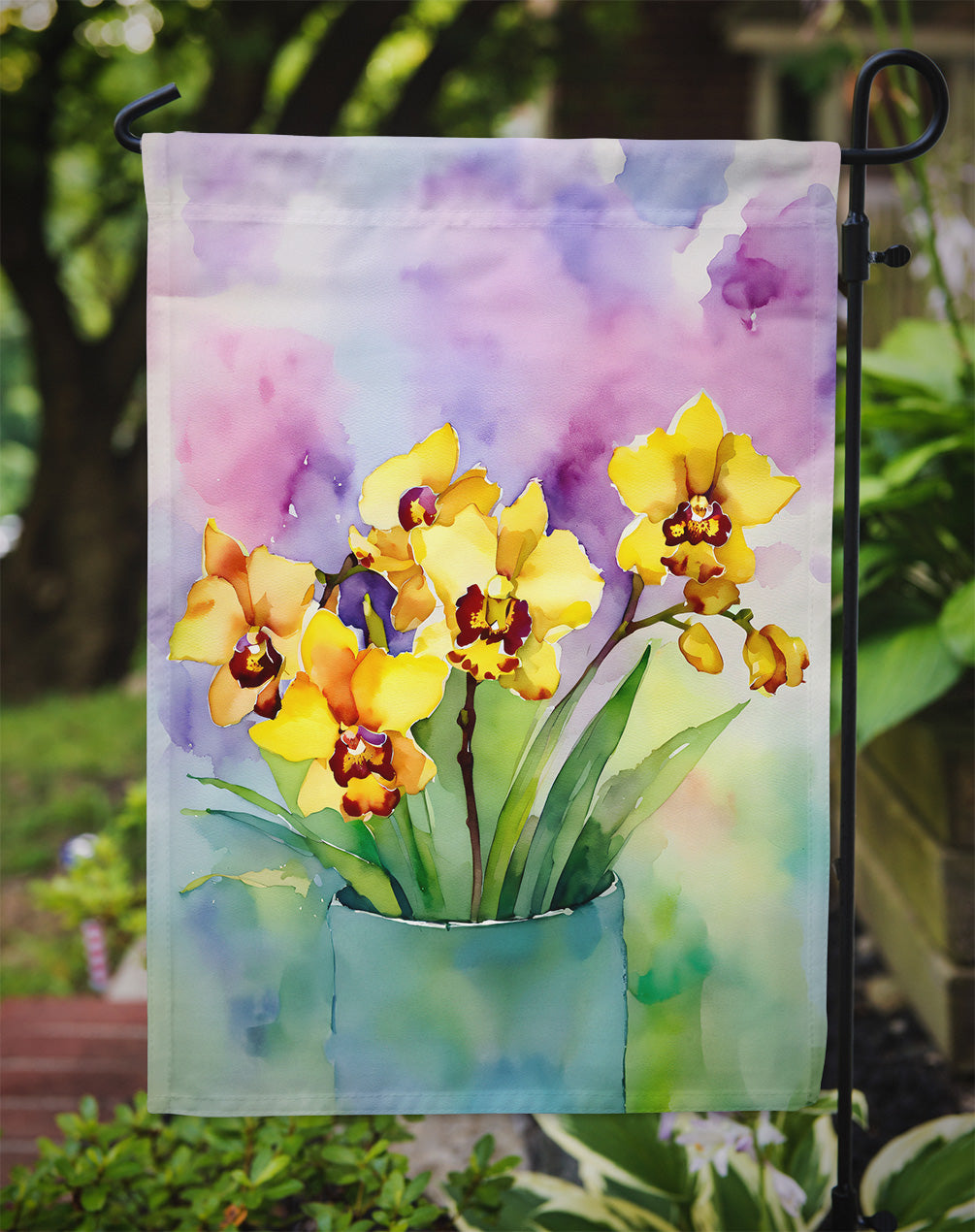 Orchids in Watercolor Garden Flag