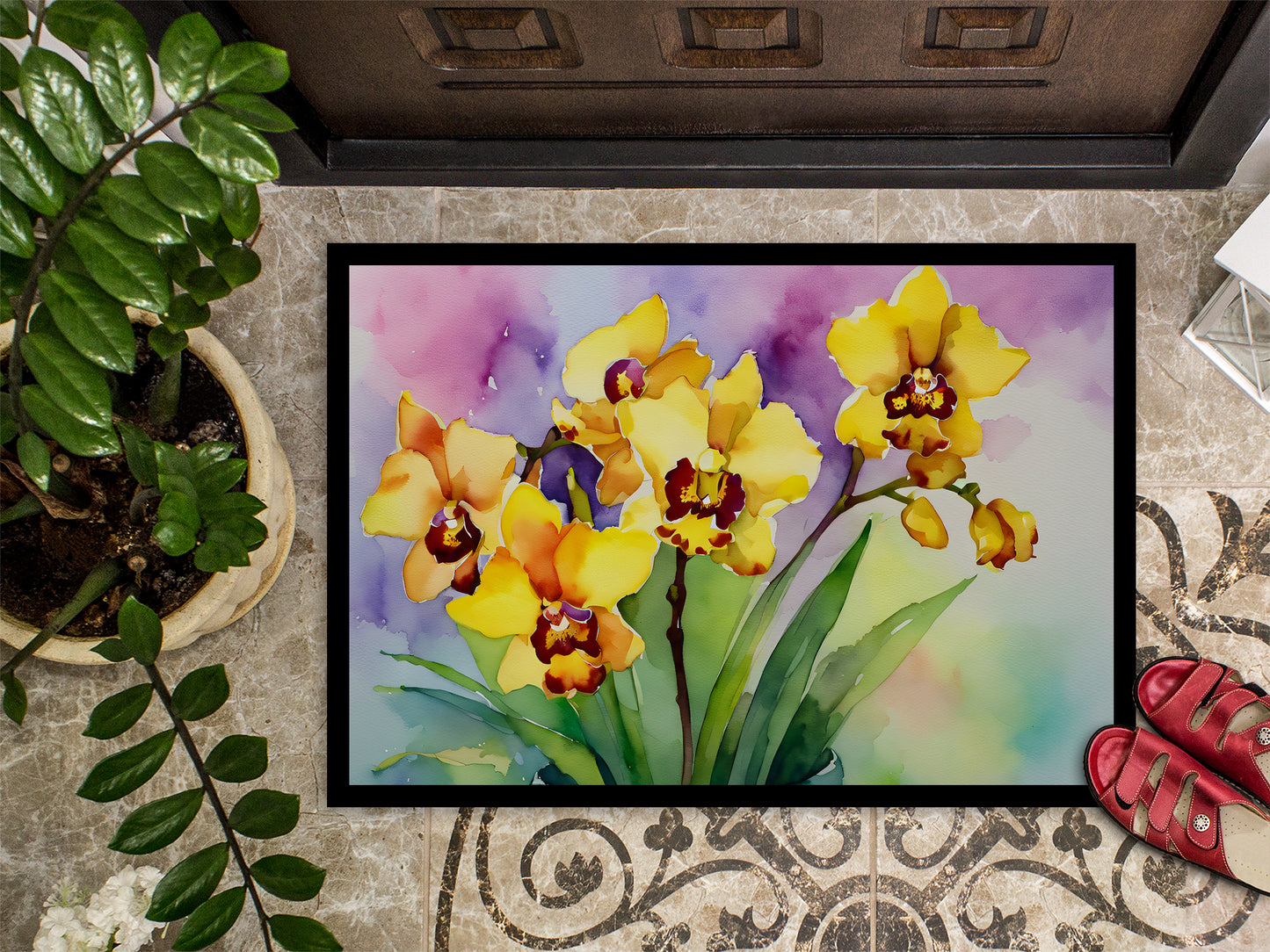 Orchids in Watercolor Doormat