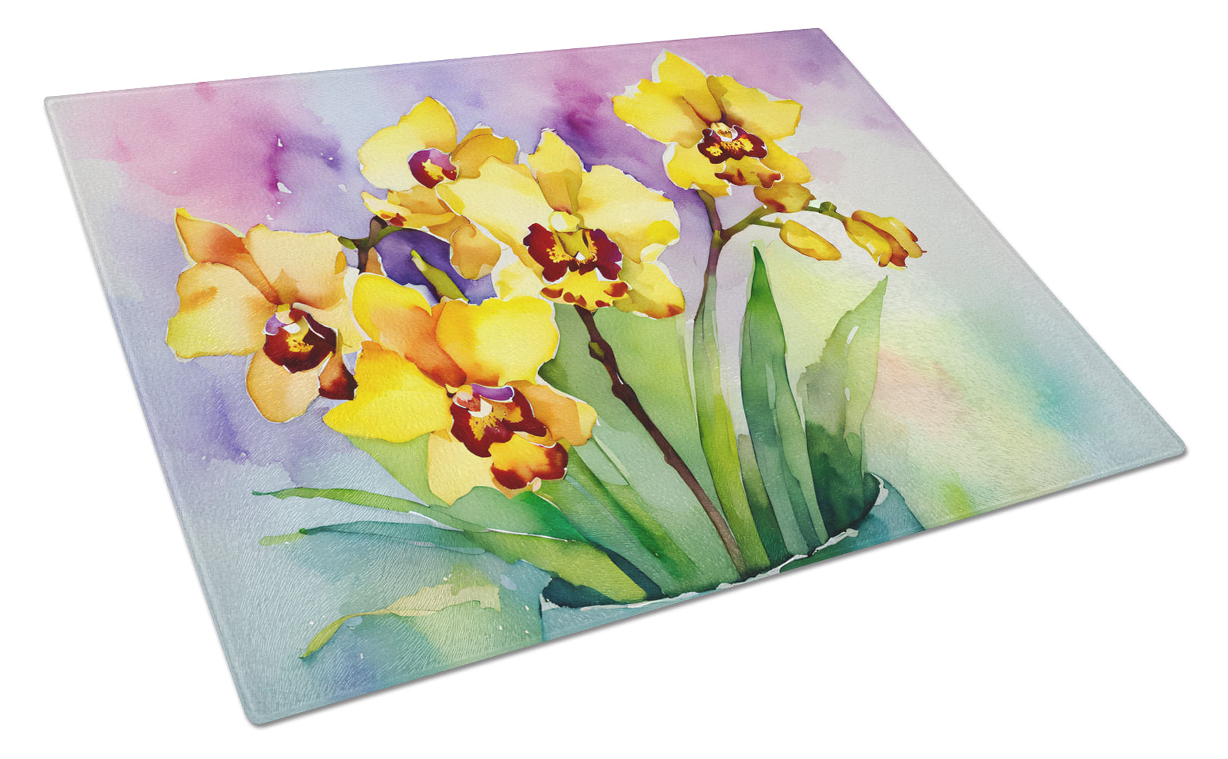 Buy this Orchids in Watercolor Glass Cutting Board