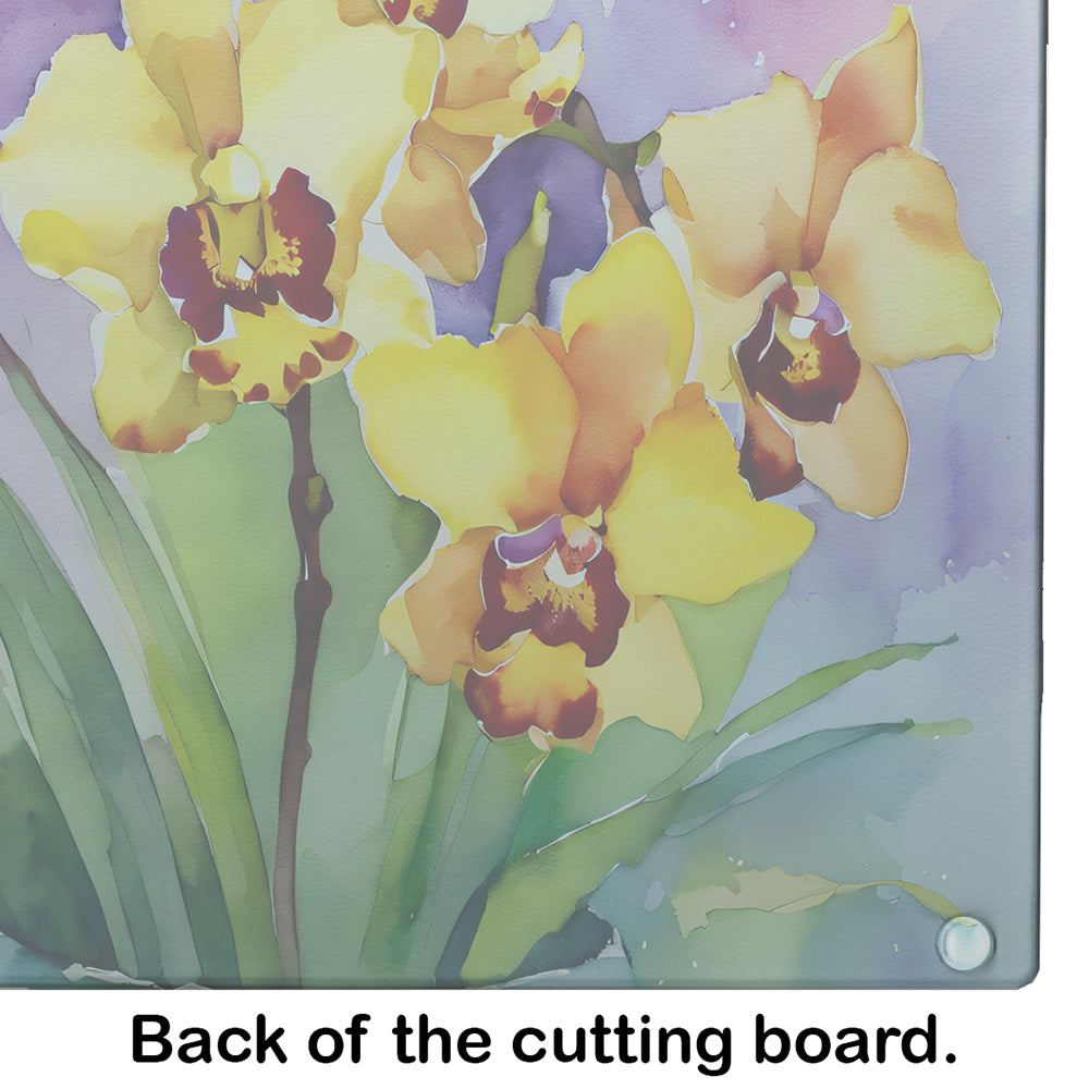 Orchids in Watercolor Glass Cutting Board