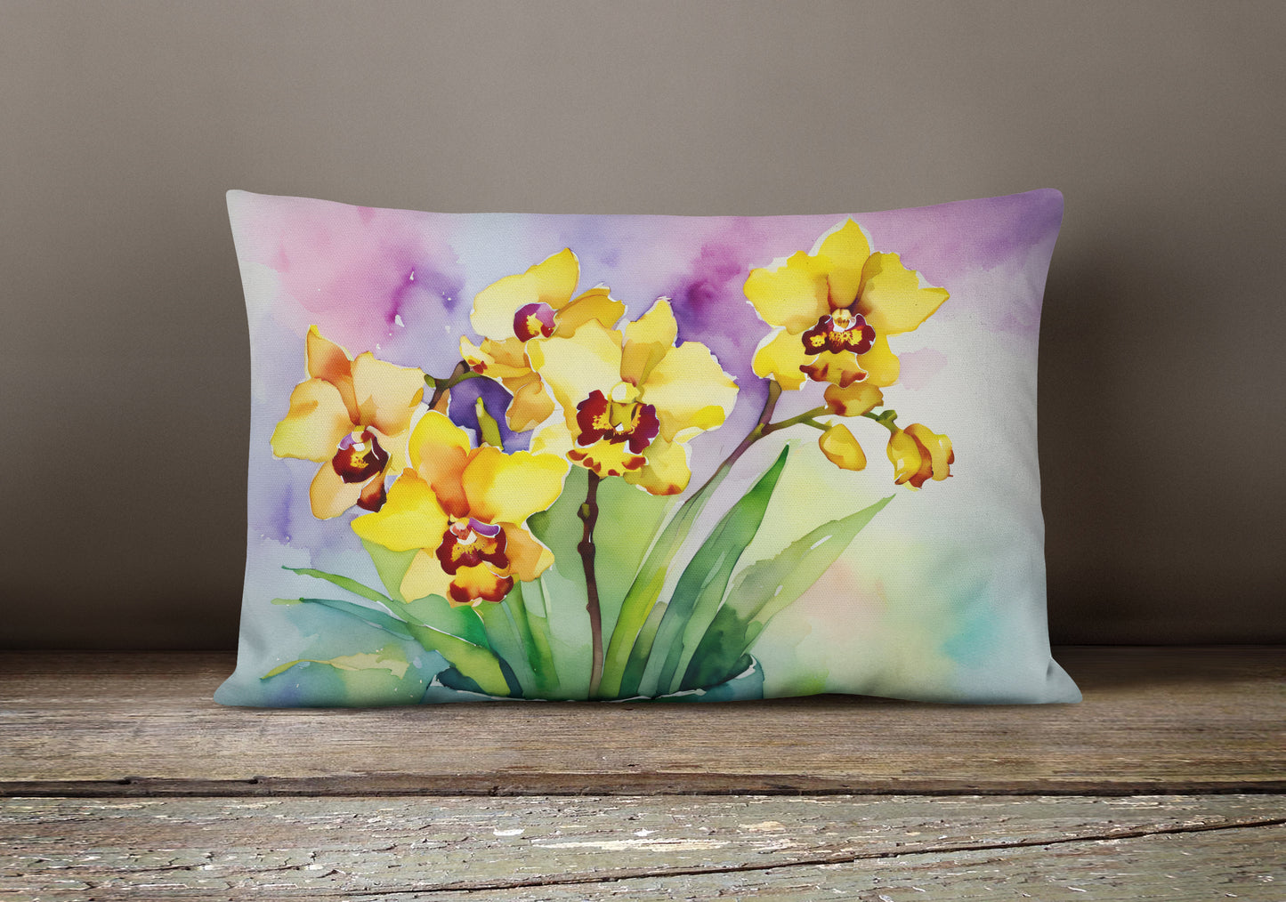 Orchids in Watercolor Throw Pillow