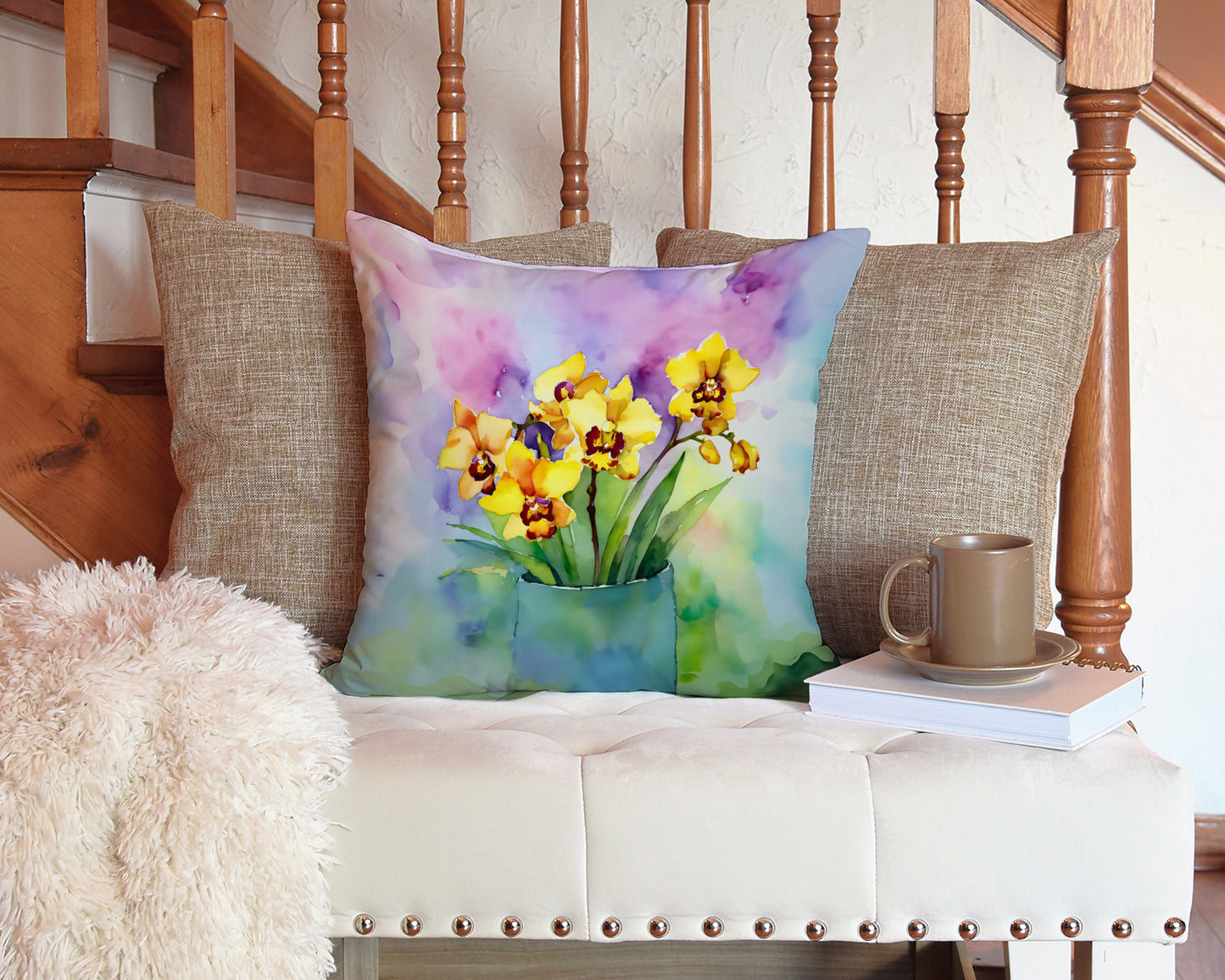 Orchids in Watercolor Throw Pillow