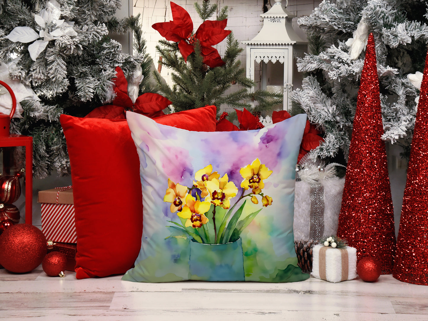 Orchids in Watercolor Throw Pillow