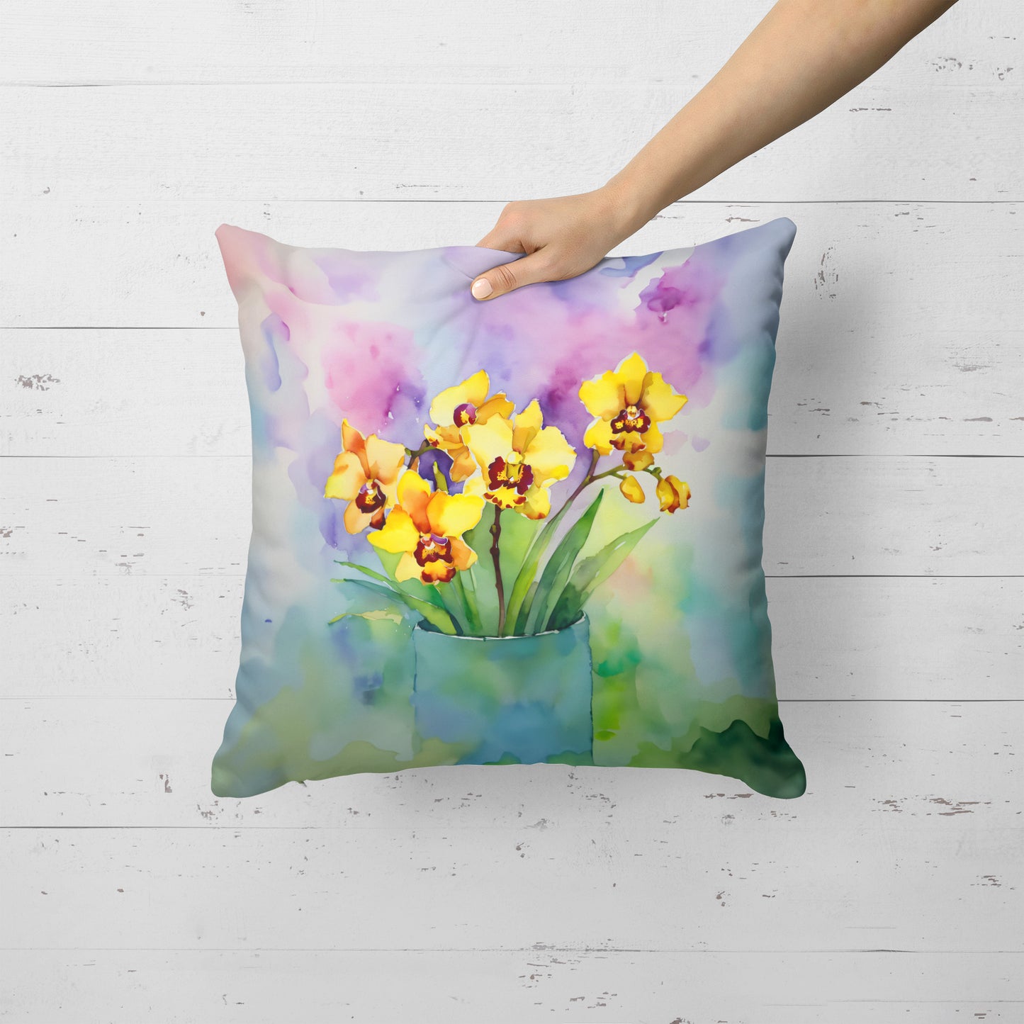 Orchids in Watercolor Throw Pillow