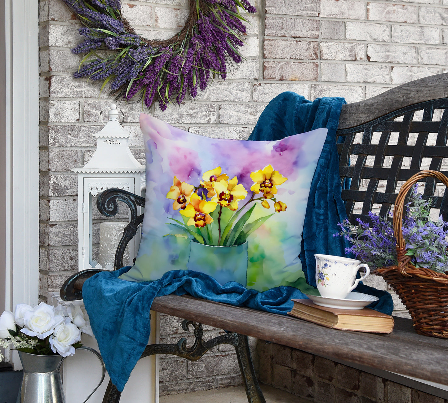 Orchids in Watercolor Throw Pillow