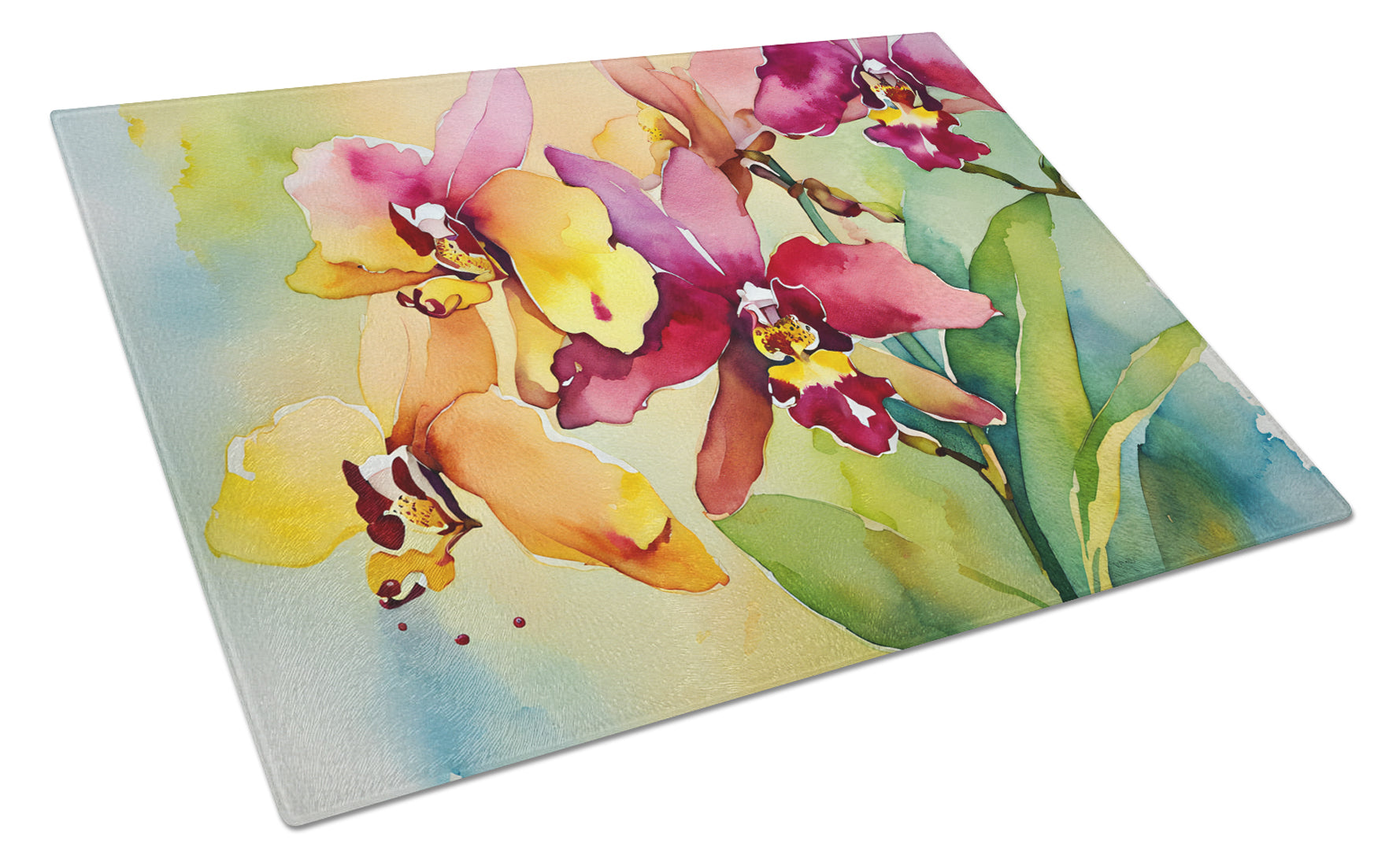 Buy this Orchids in Watercolor Glass Cutting Board