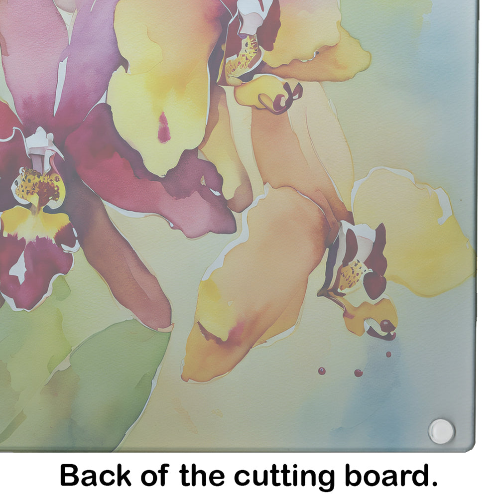 Orchids in Watercolor Glass Cutting Board