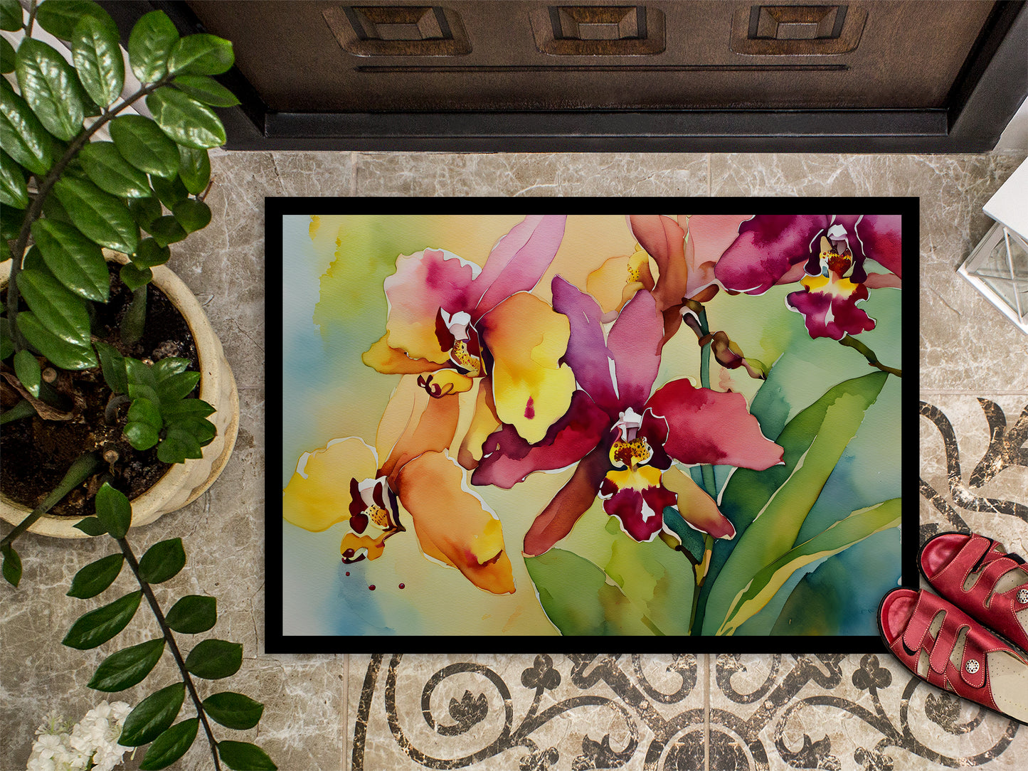 Orchids in Watercolor Doormat