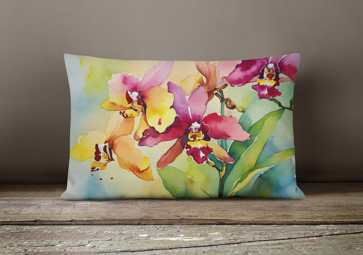 Orchids in Watercolor Throw Pillow