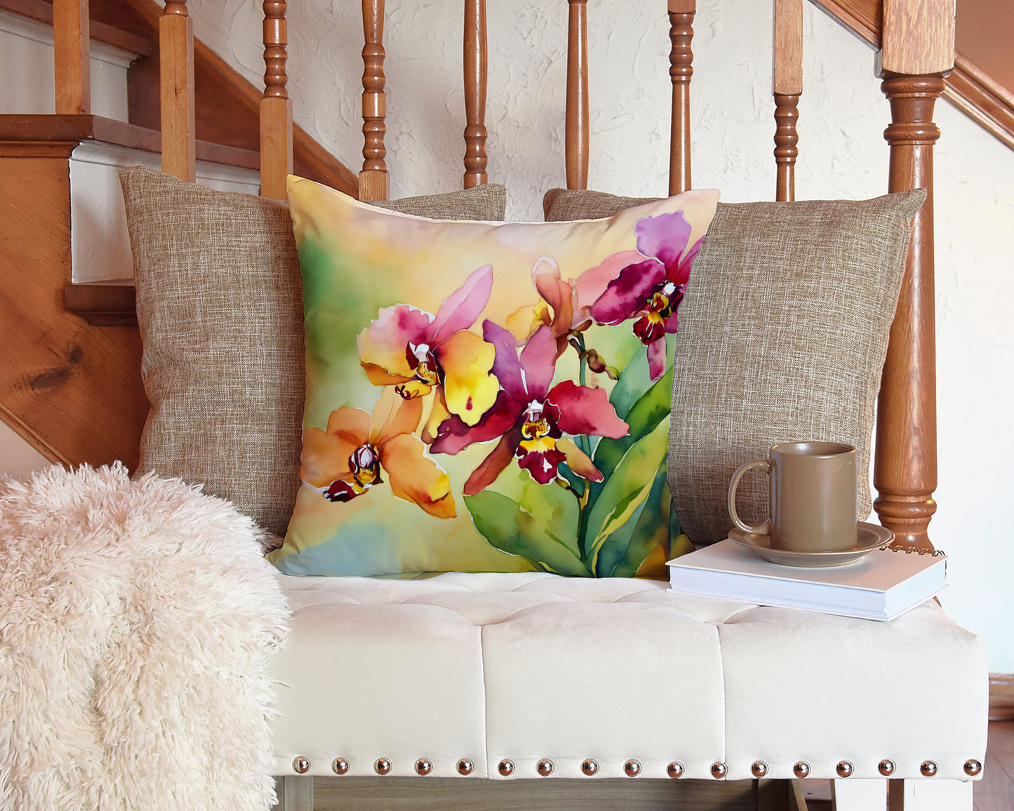 Orchids in Watercolor Throw Pillow