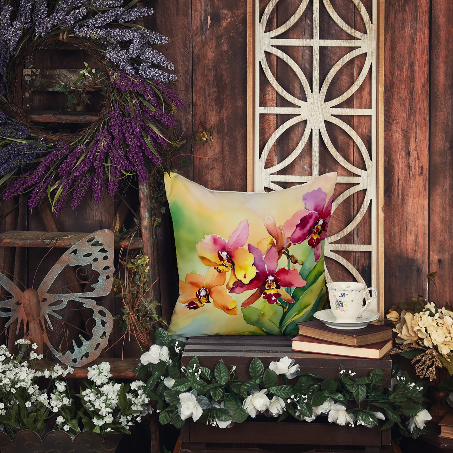 Orchids in Watercolor Throw Pillow