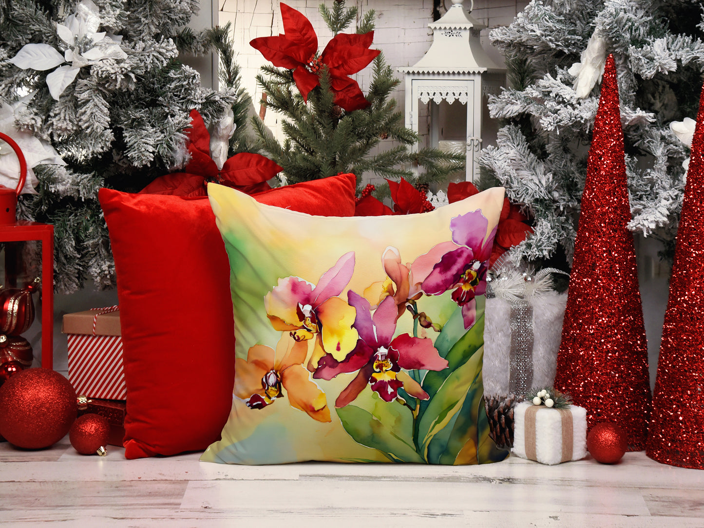 Orchids in Watercolor Throw Pillow