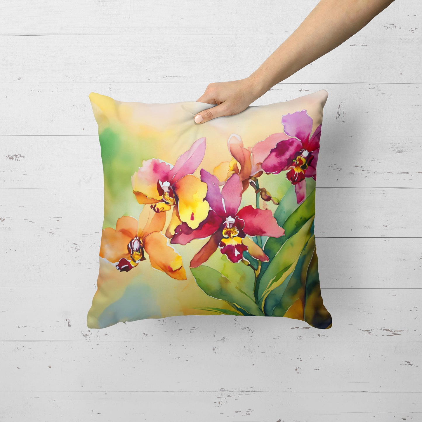 Orchids in Watercolor Throw Pillow