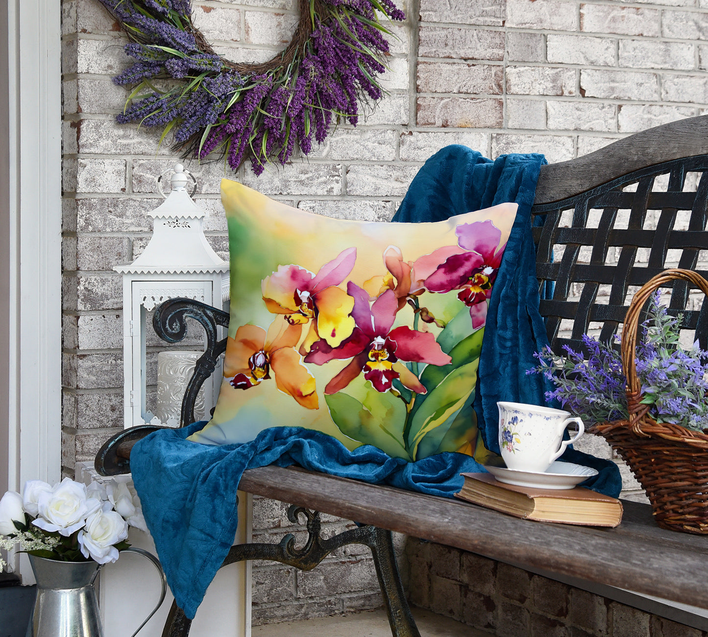 Orchids in Watercolor Throw Pillow