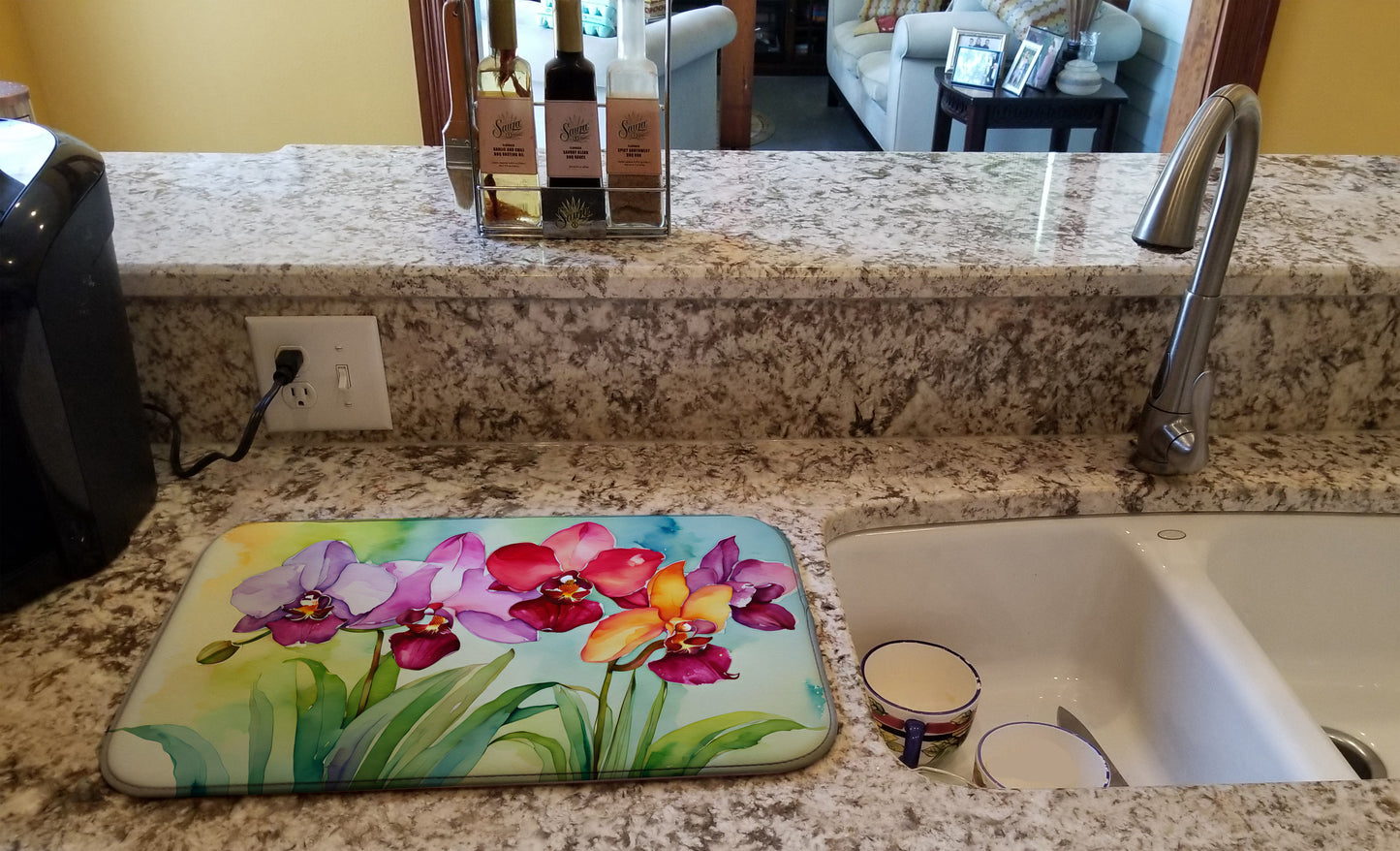 Orchids in Watercolor Dish Drying Mat