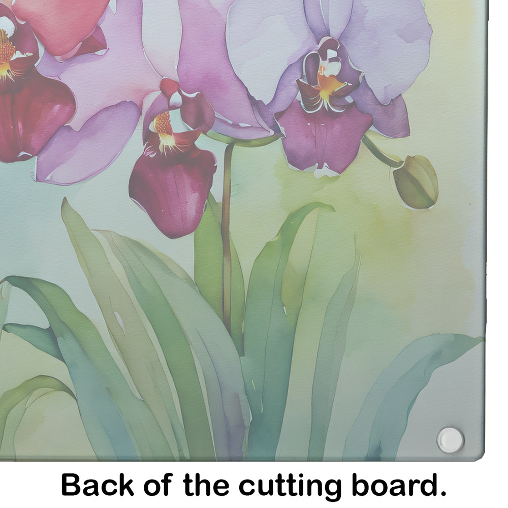 Orchids in Watercolor Glass Cutting Board