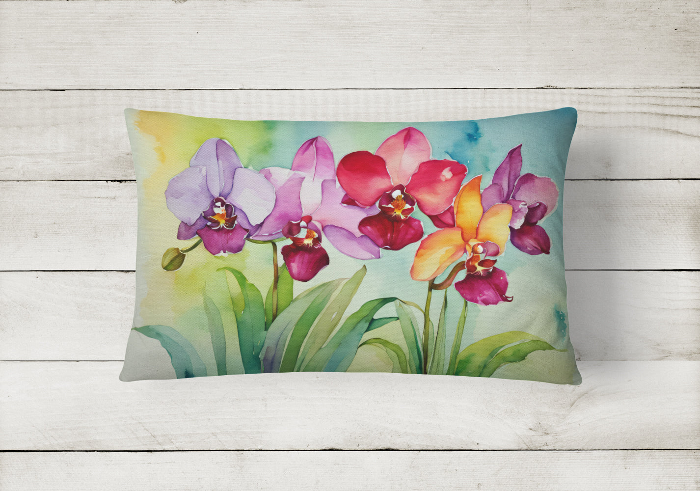 Orchids in Watercolor Throw Pillow