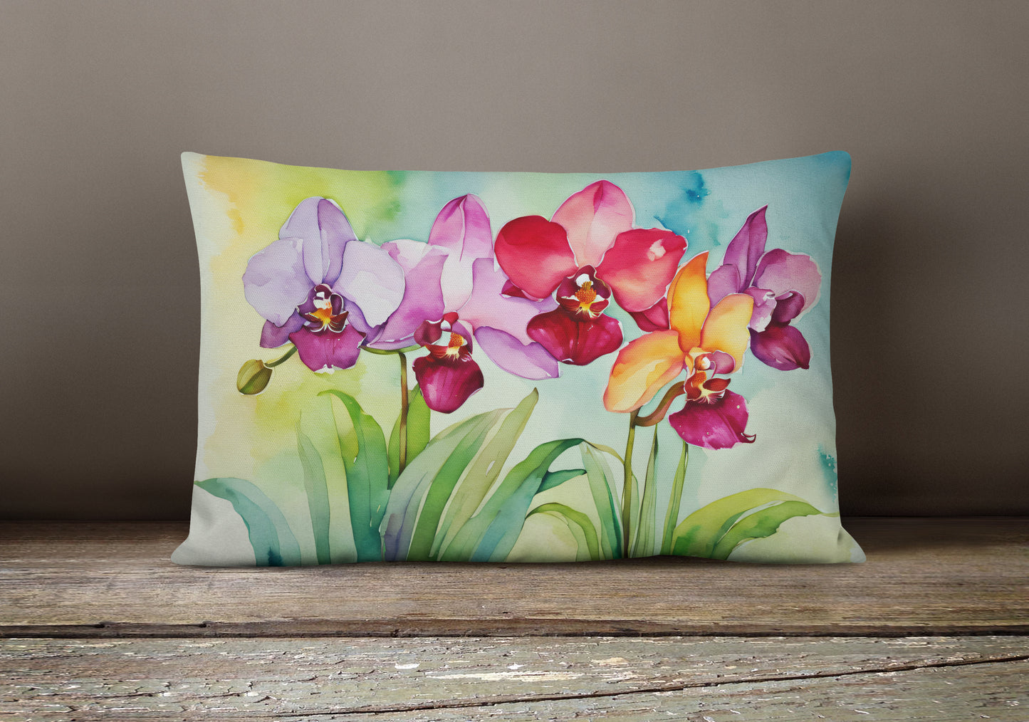 Orchids in Watercolor Throw Pillow