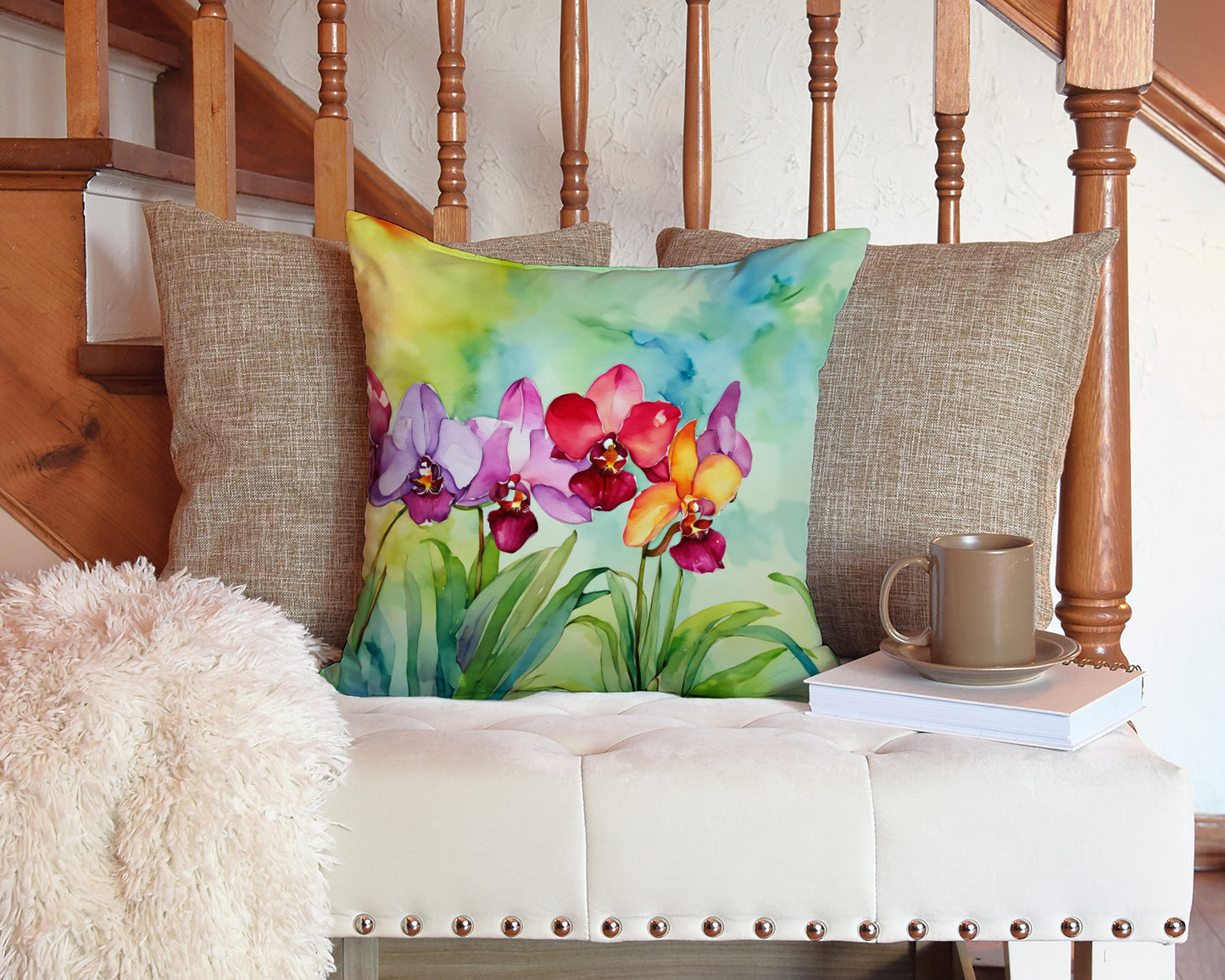 Orchids in Watercolor Throw Pillow