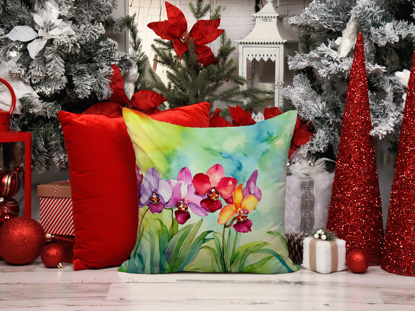 Orchids in Watercolor Throw Pillow