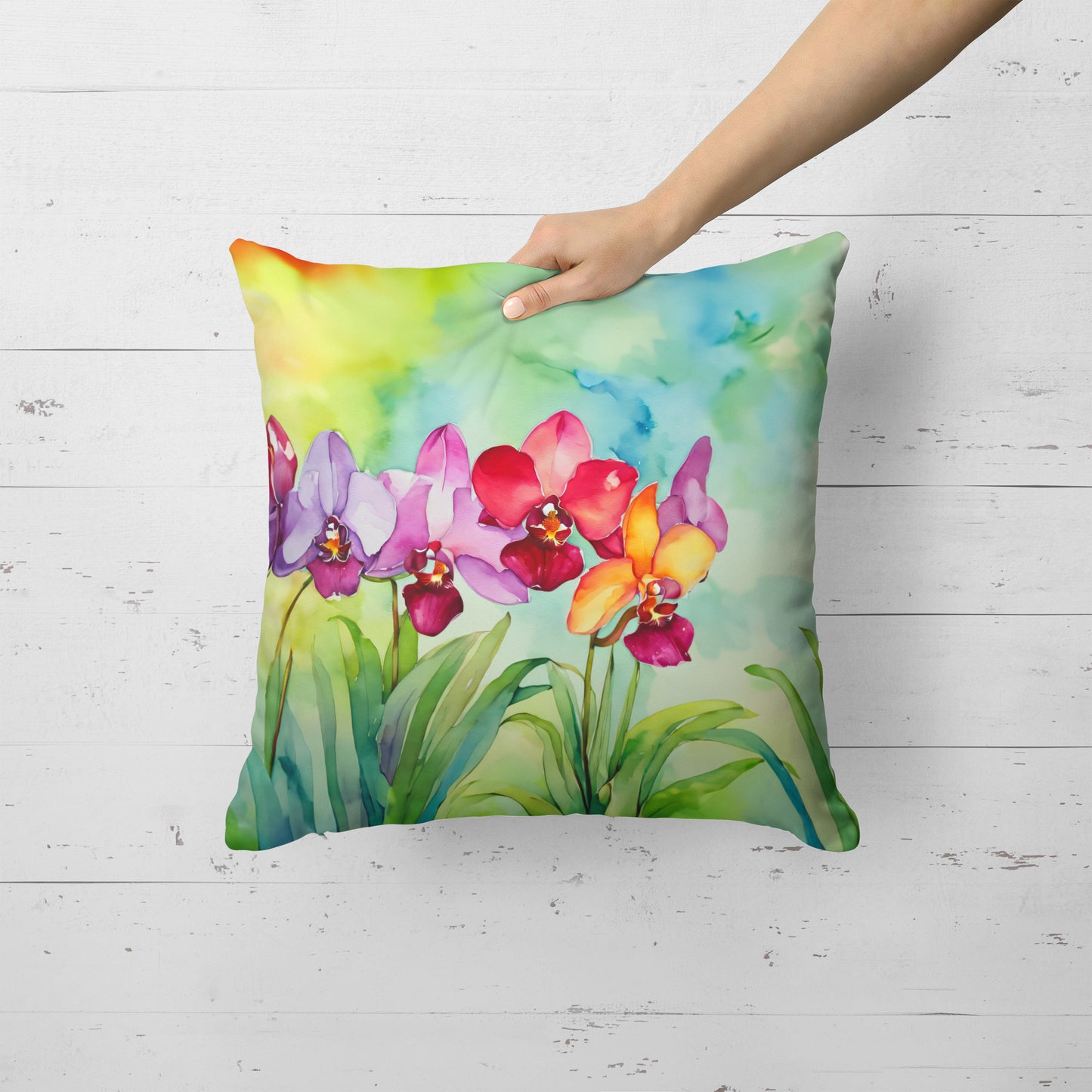 Orchids in Watercolor Throw Pillow