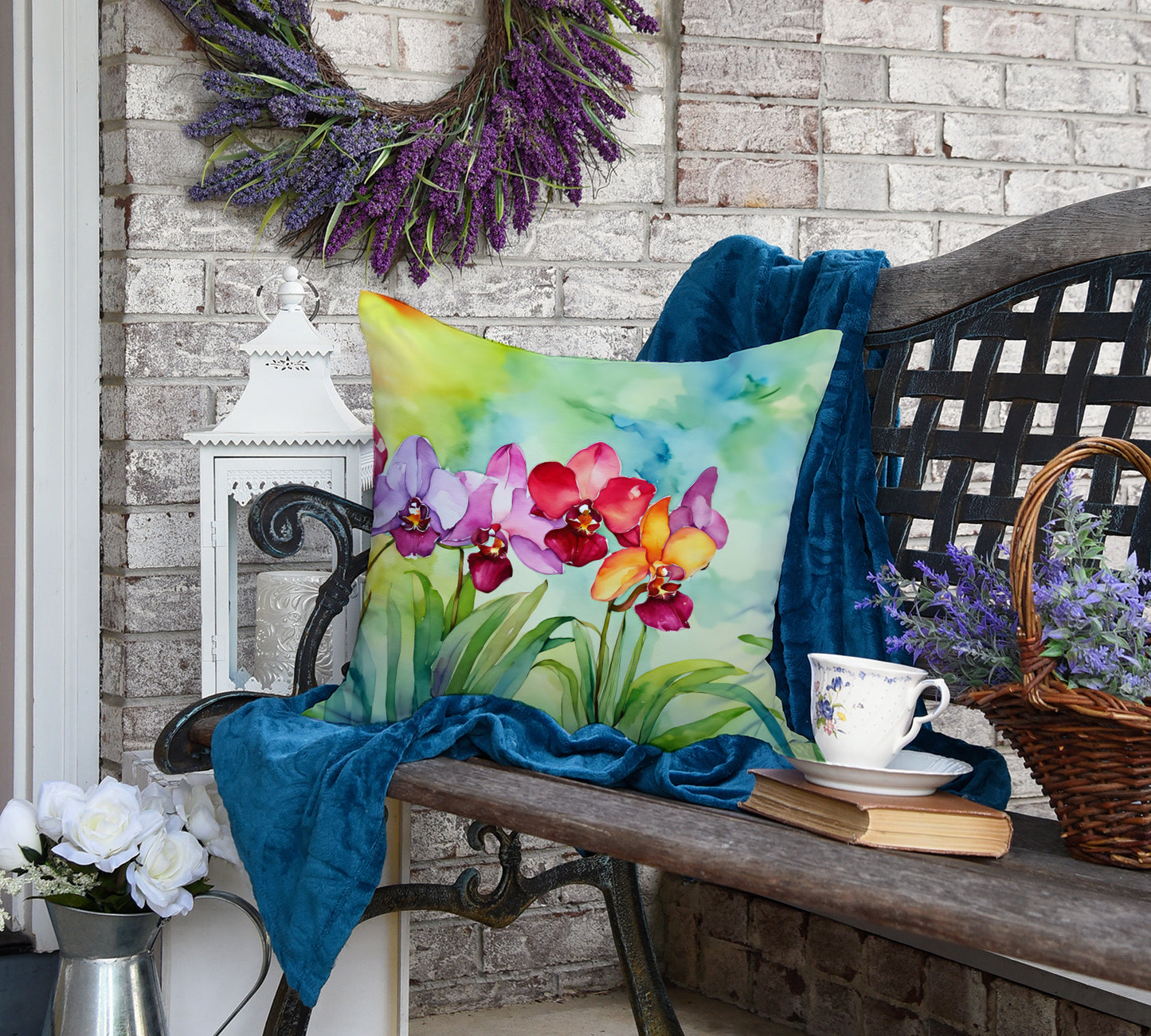 Orchids in Watercolor Throw Pillow