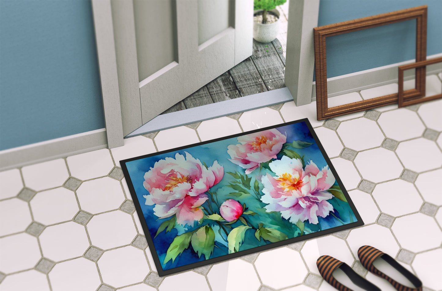 Peonies in Watercolor Doormat