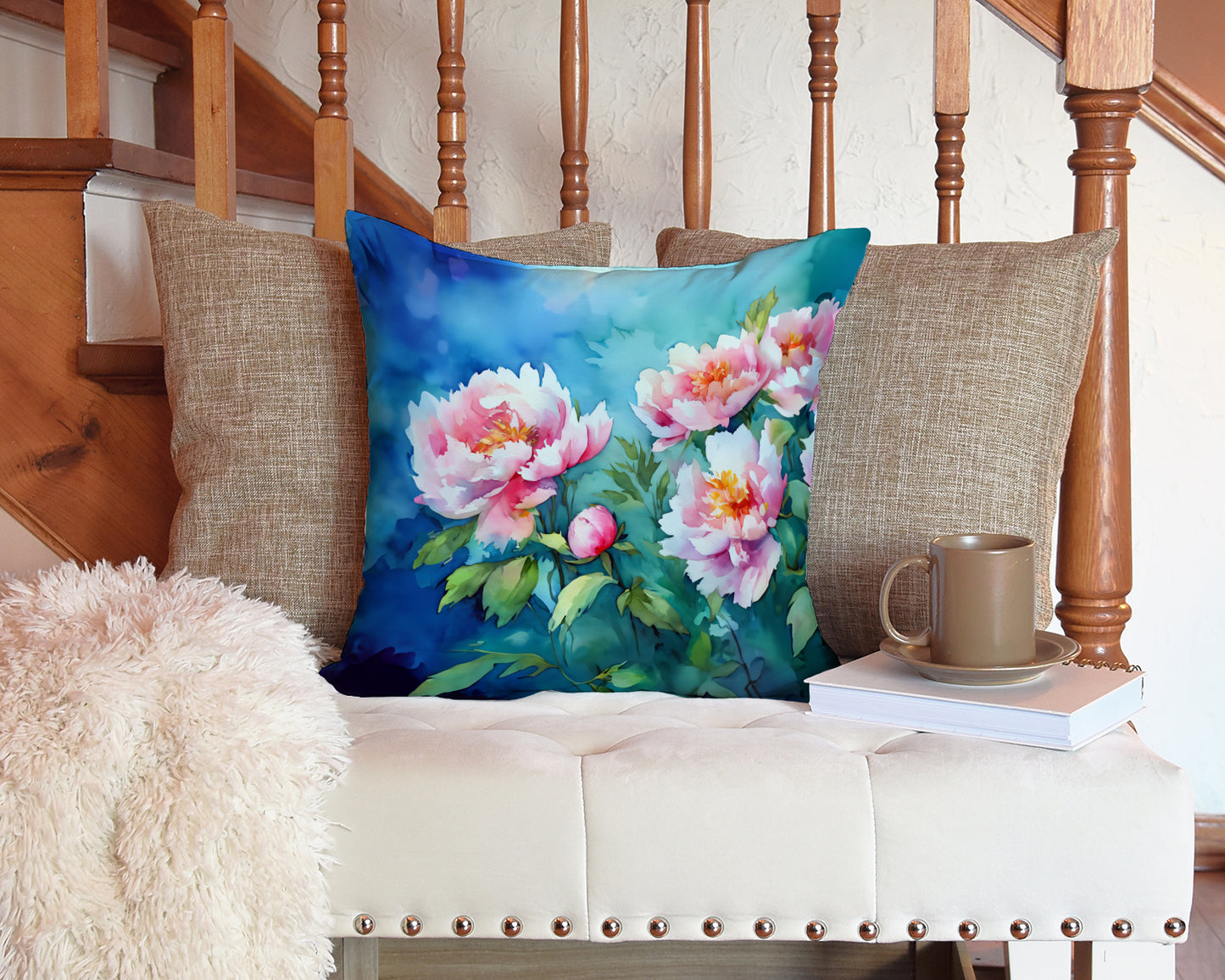 Peonies in Watercolor Throw Pillow