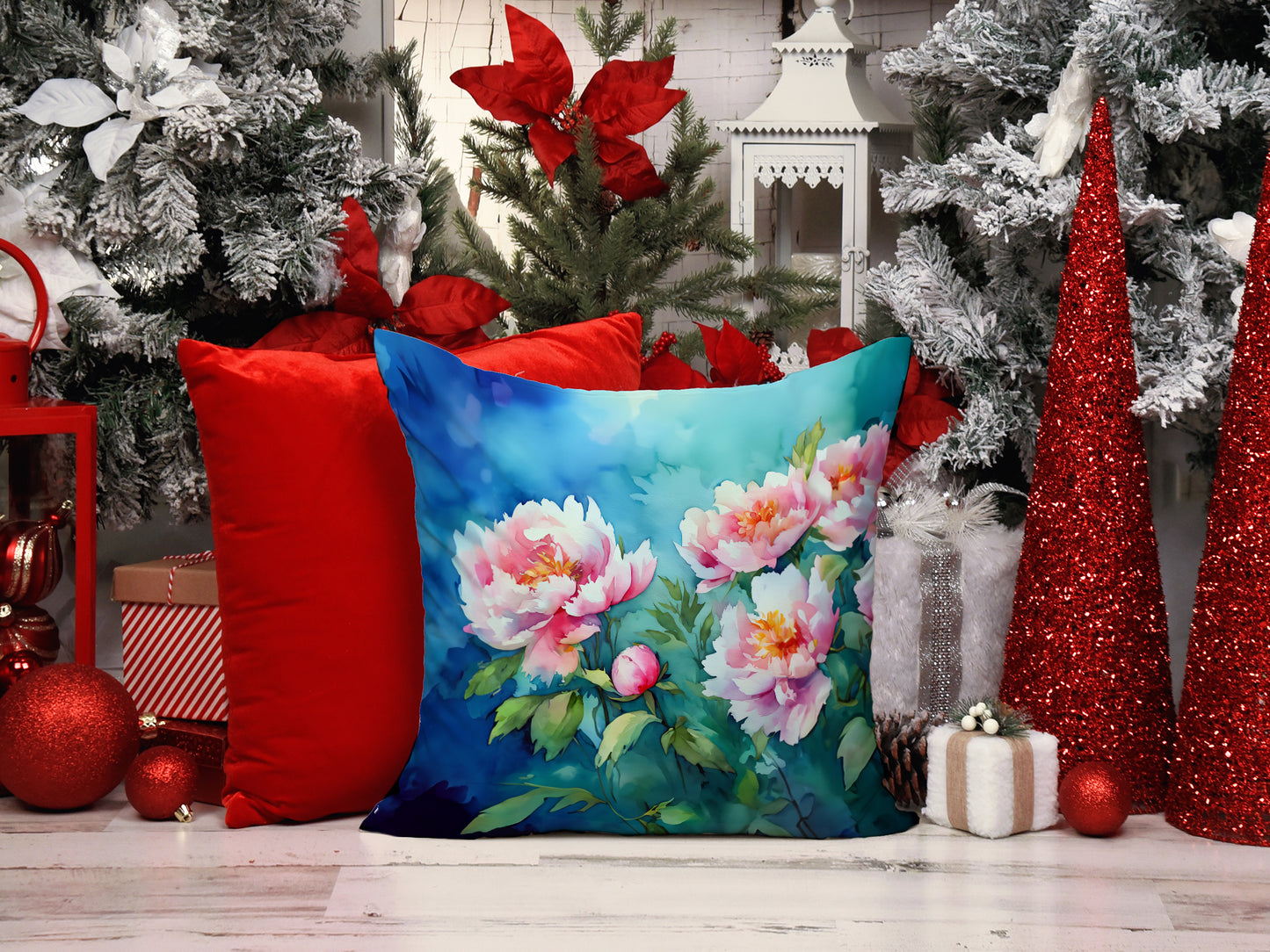 Peonies in Watercolor Throw Pillow