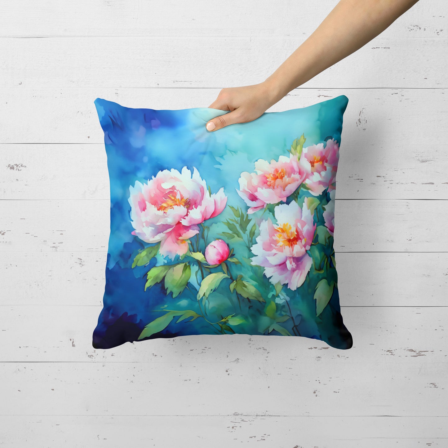 Peonies in Watercolor Throw Pillow