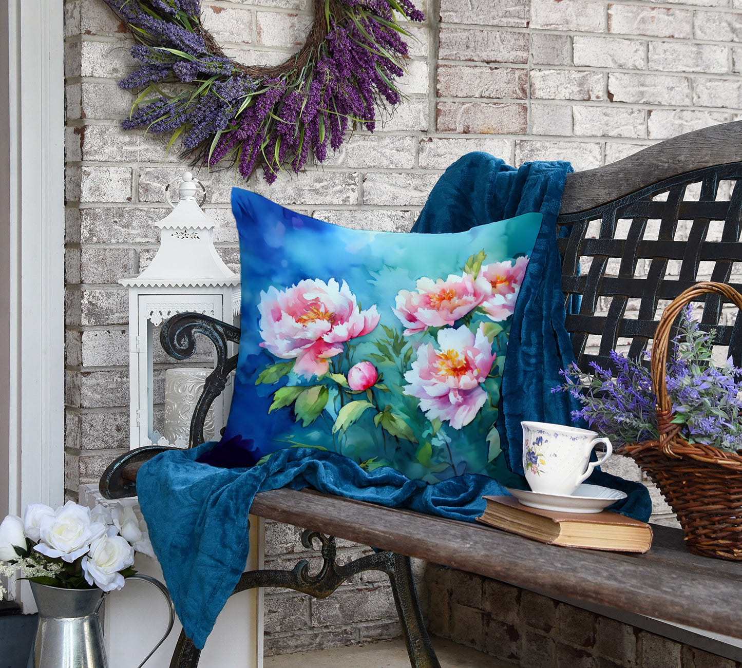 Peonies in Watercolor Throw Pillow