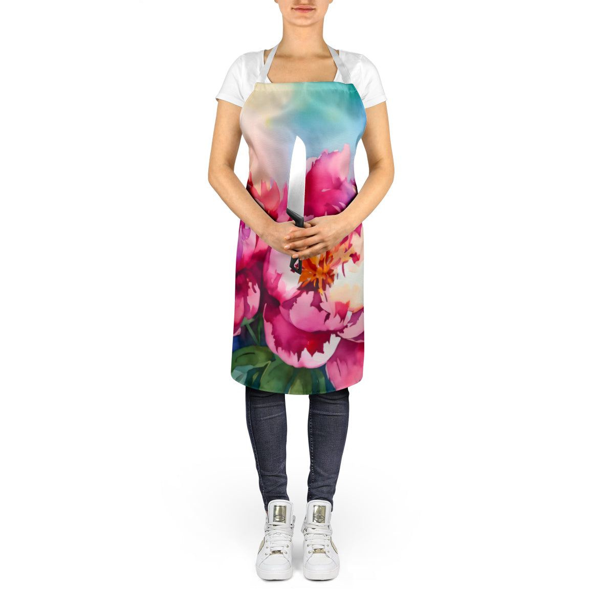 Peonies in Watercolor Apron